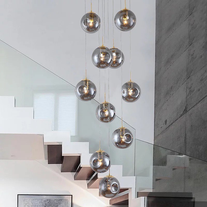 Gold Multi-Globe Pendant Light for Staircases