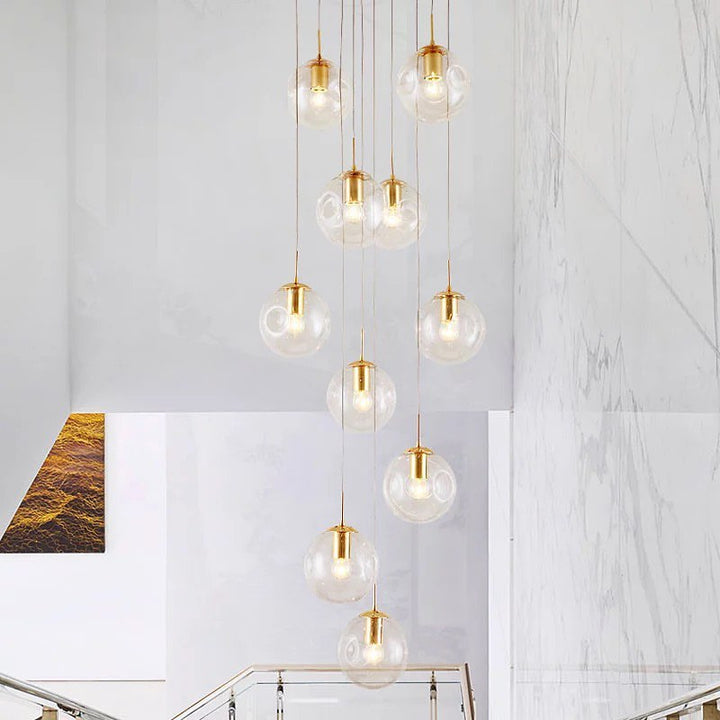 Gold Multi-Globe Pendant Light for Staircases