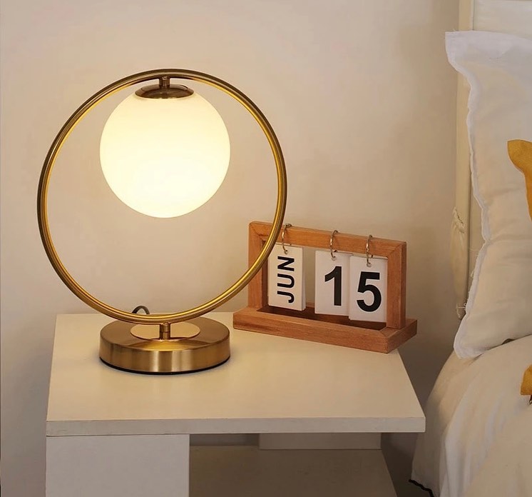 Modern Table Lamp with Circular Frame and Globe Shade