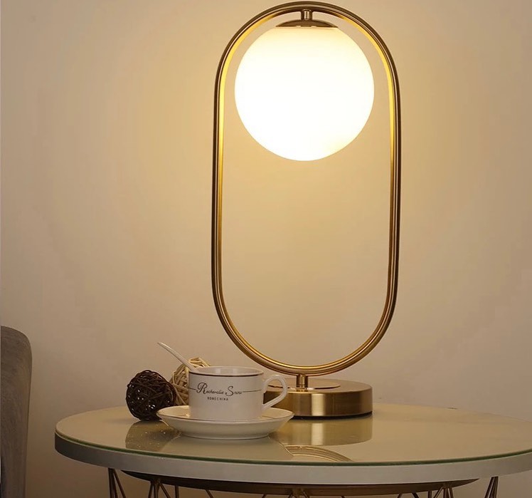 Modern Table Lamp with Circular Frame and Globe Shade