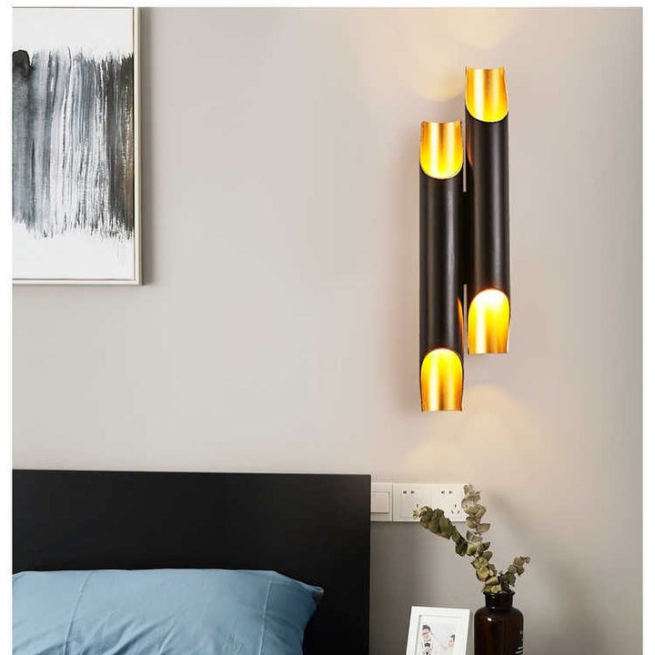 Modern Wall Light with Black and Gold Cylindrical Design