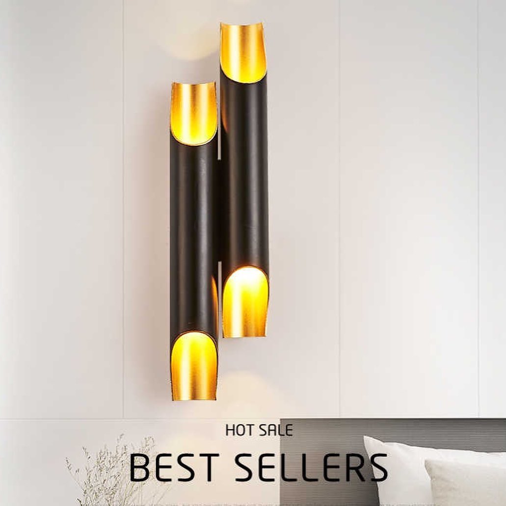 Modern Wall Light with Black and Gold Cylindrical Design