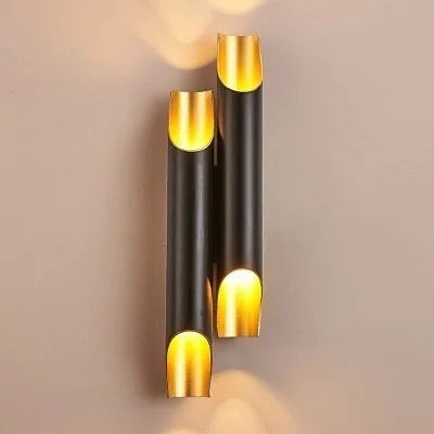 Modern Wall Light with Black and Gold Cylindrical Design