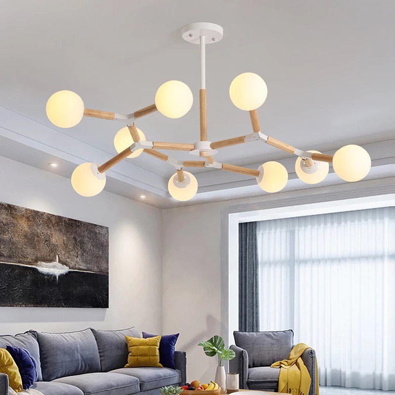 Scandinavian Branch-Style Ceiling Light with Globe Shades