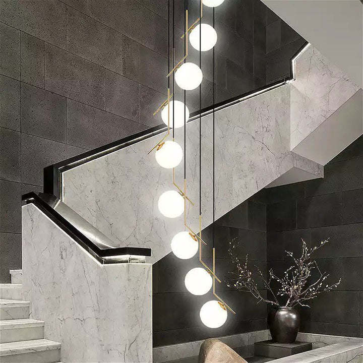 Modern Pendant Chandelier with Globe Shades for Staircases