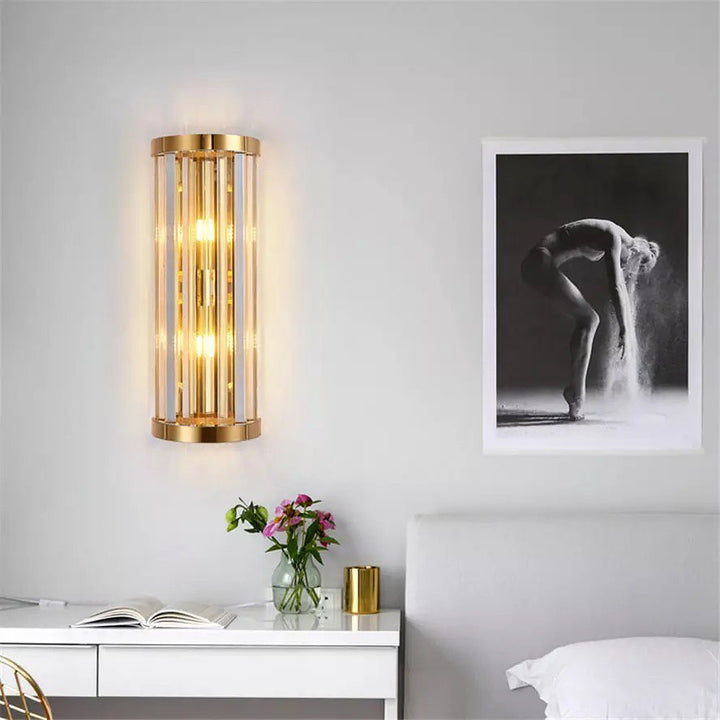 Elegant Wall Light with Glass Rods and Gold Finish