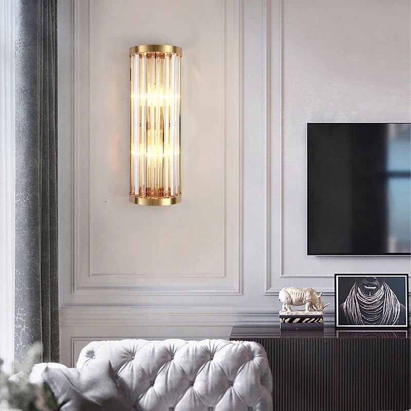 Elegant Wall Light with Glass Rods and Gold Finish