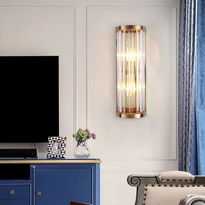 Elegant Wall Light with Glass Rods and Gold Finish