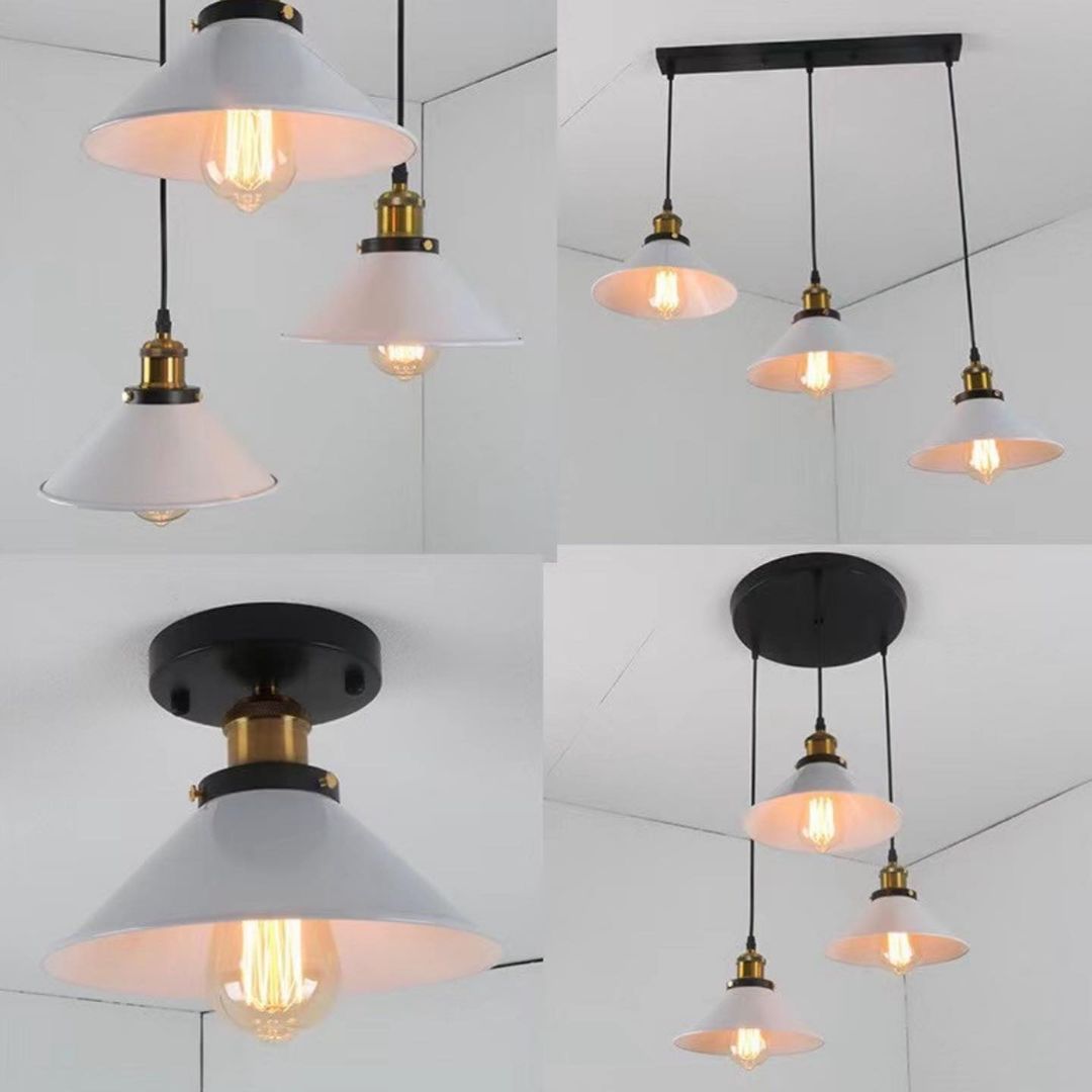 Industrial Ceiling Light with White Dome Shade