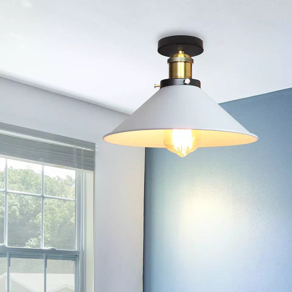 Industrial Ceiling Light with White Dome Shade