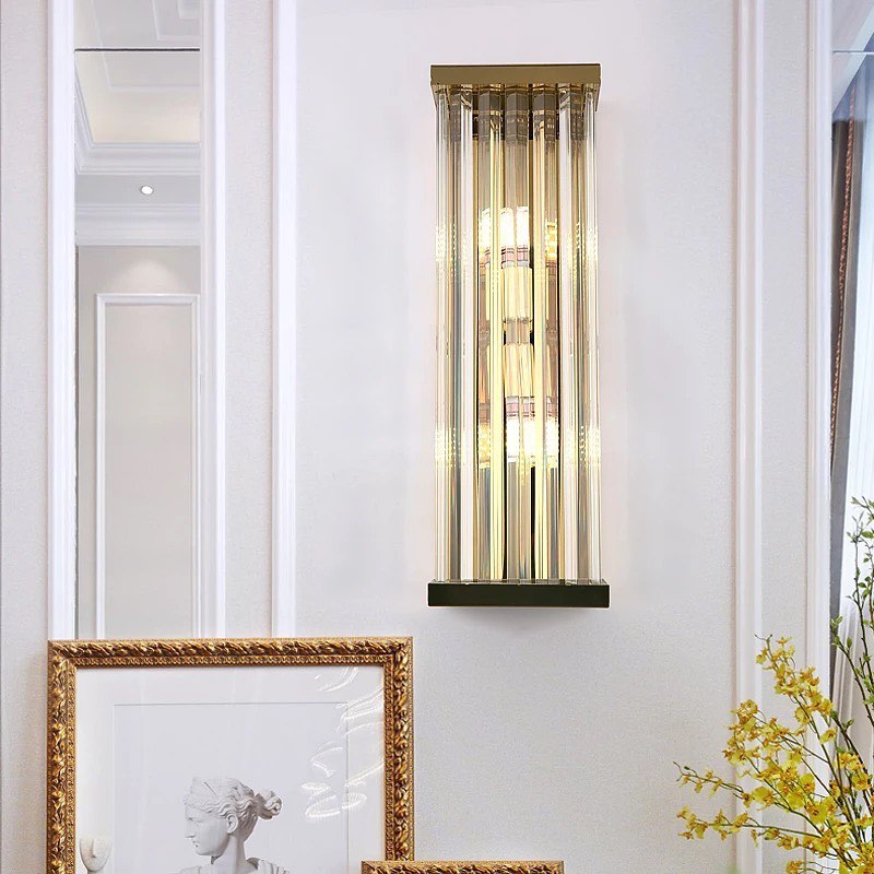 Luxury Wall Light with Gold Frame and Glass Rods