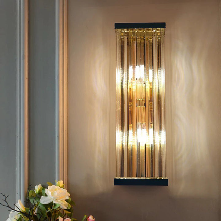 Luxury Wall Light with Gold Frame and Glass Rods