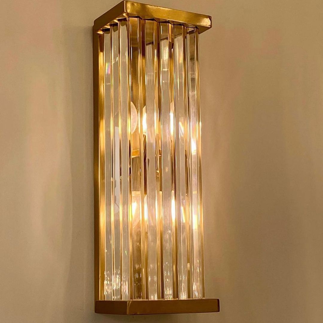 Luxury Wall Light with Gold Frame and Glass Rods