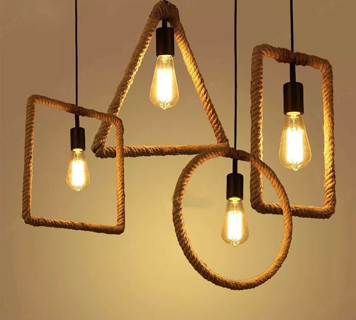 Rustic Rope Pendant Light with Geometric Frames