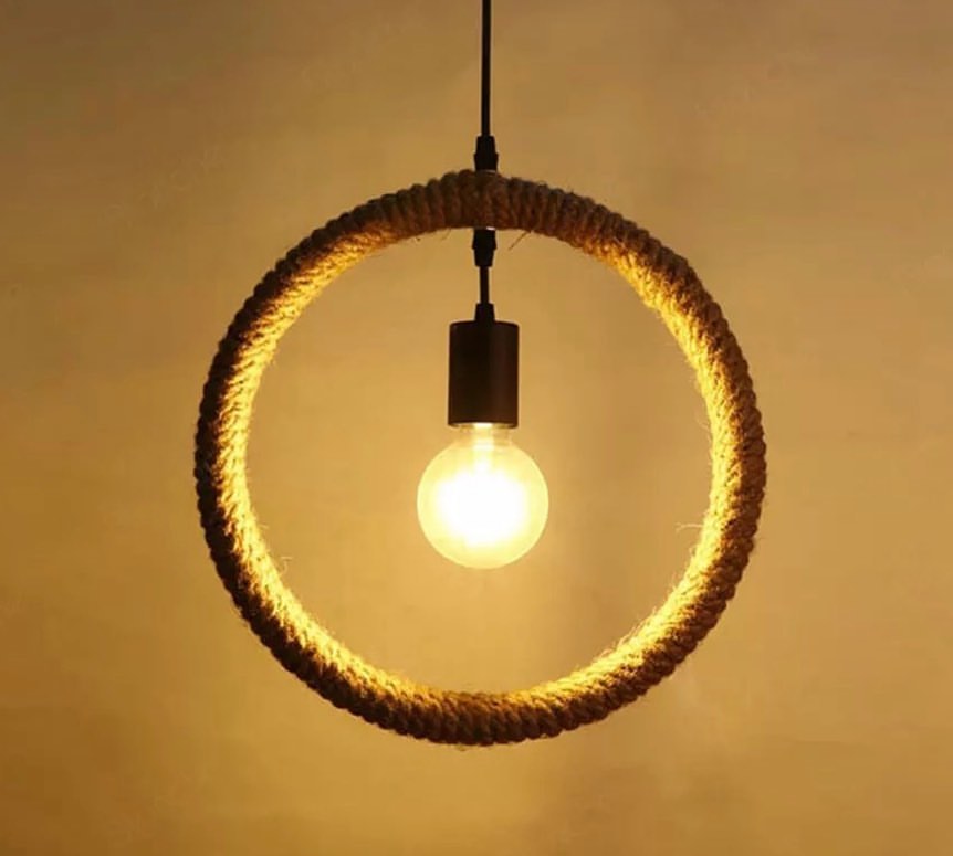 Rustic Rope Pendant Light with Geometric Frames