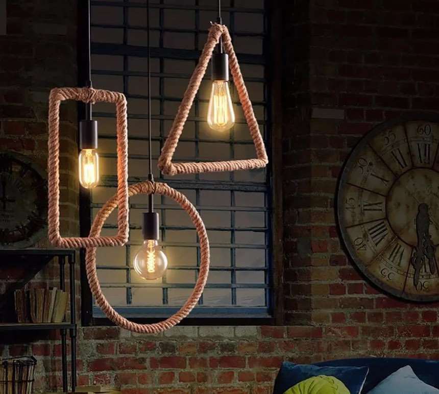 Rustic Rope Central Light Rustic Rope Pendant Light with Geometric FramesAdd a rustic and artist ...