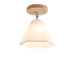 Scandinavian Ceiling Light with Wooden Base and Fabric Shade