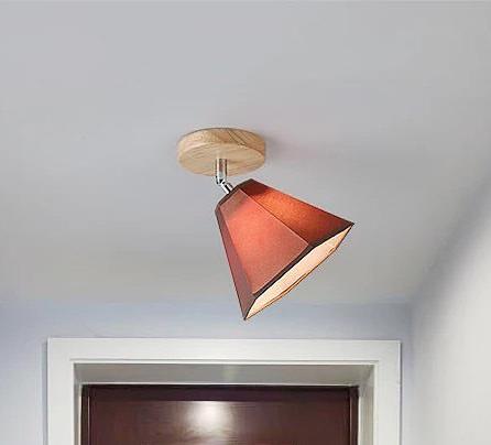 Scandinavian Ceiling Light with Wooden Base and Fabric Shade