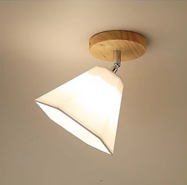 Scandinavian Ceiling Light with Wooden Base and Fabric Shade