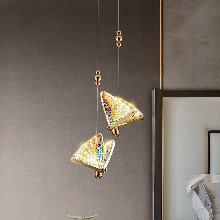 Artistic LED Butterfly Pendant Light with Gold Finish