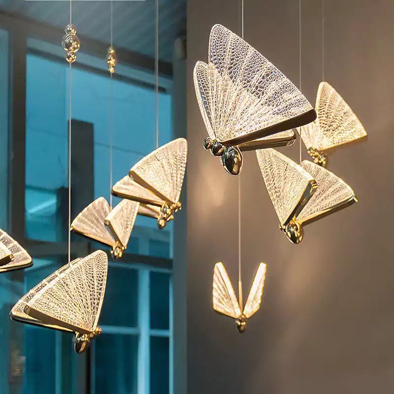 Artistic LED Butterfly Pendant Light with Gold Finish