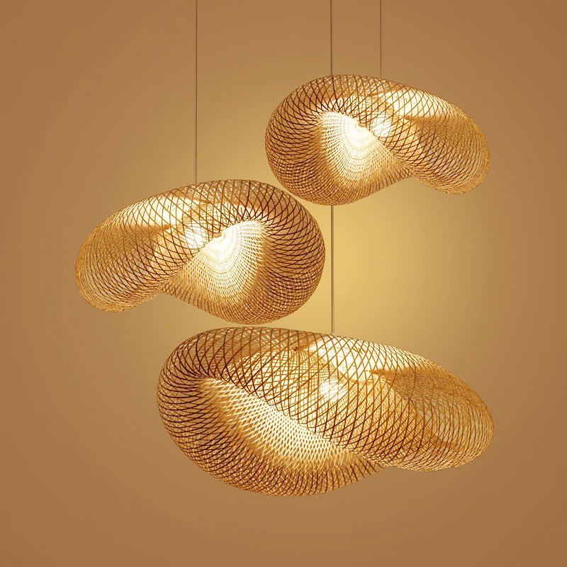 Artistic Woven Mesh Pendant & Floor Lamps - Gold Finish