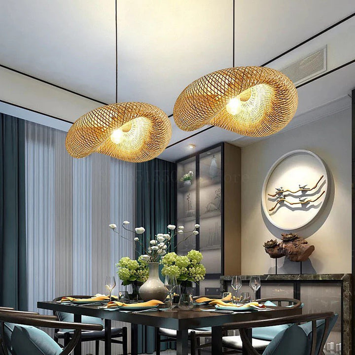 Artistic Woven Mesh Pendant & Floor Lamps - Gold Finish