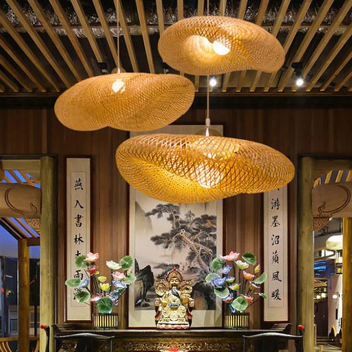 Artistic Woven Mesh Pendant & Floor Lamps - Gold Finish