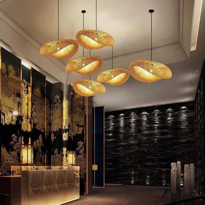 Artistic Woven Mesh Pendant & Floor Lamps - Gold Finish