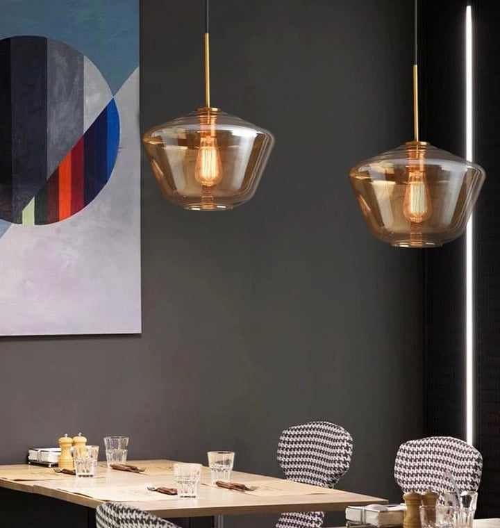 Modern Pendant Light with Amber Glass Shades - Artistic Design