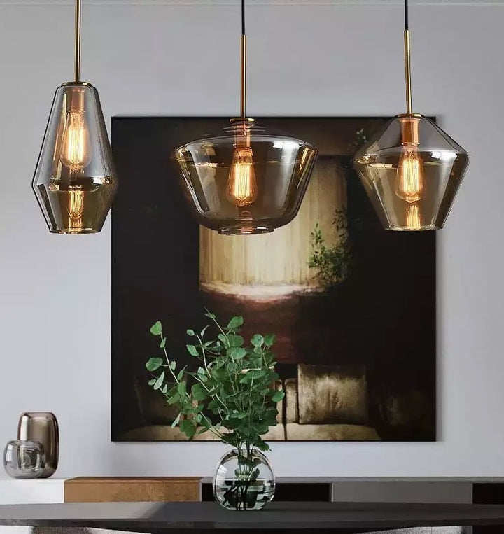 Modern Pendant Light with Amber Glass Shades - Artistic Design