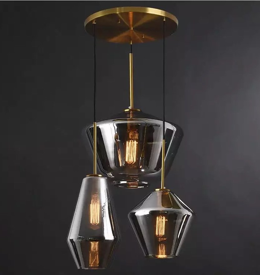 Modern Pendant Light with Amber Glass Shades - Artistic Design