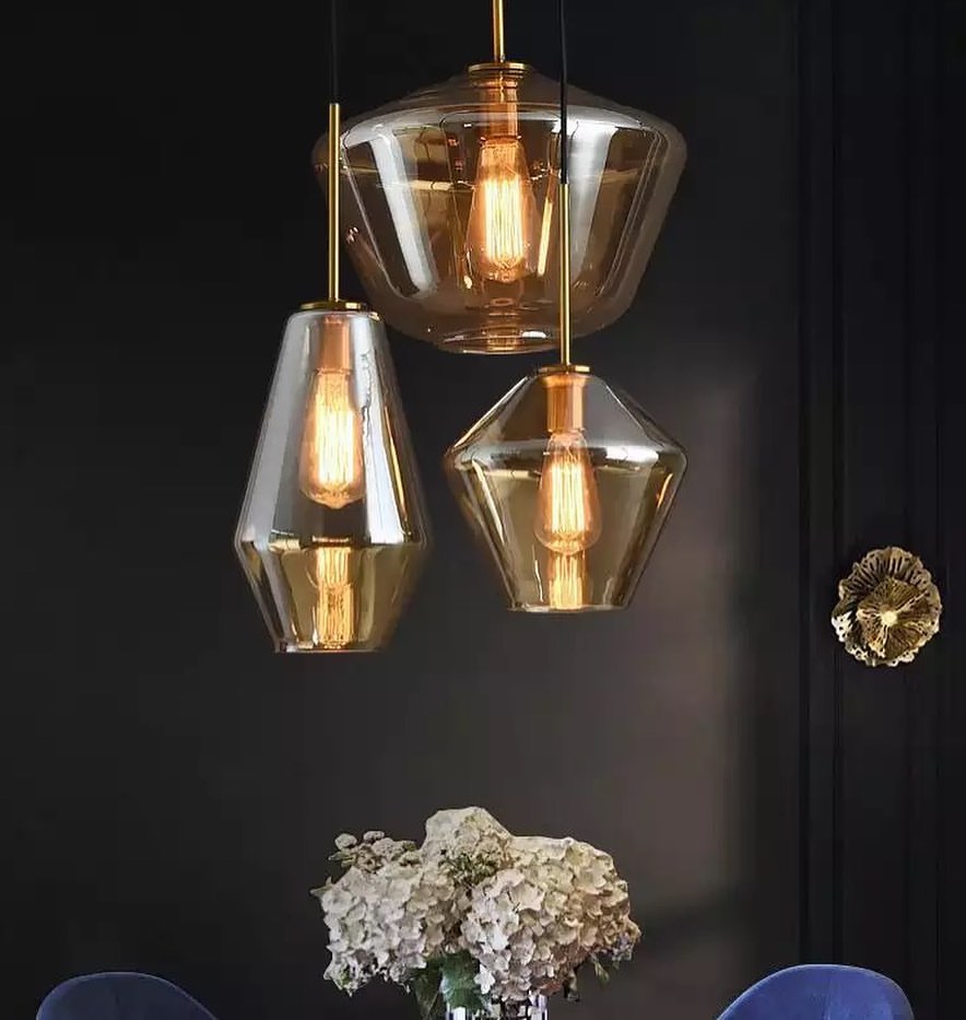 Modern Pendant Light with Amber Glass Shades - Artistic Design