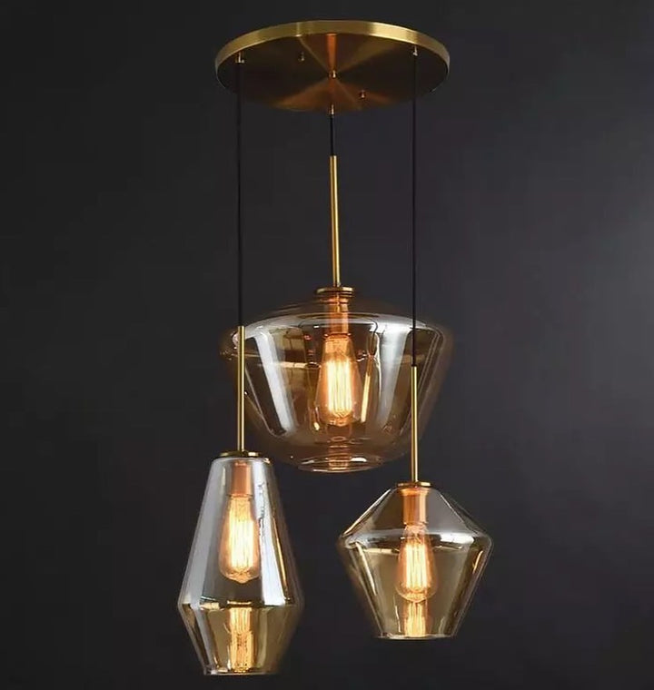 Modern Pendant Light with Amber Glass Shades - Artistic Design