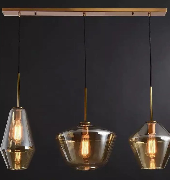 Modern Pendant Light with Amber Glass Shades - Artistic Design