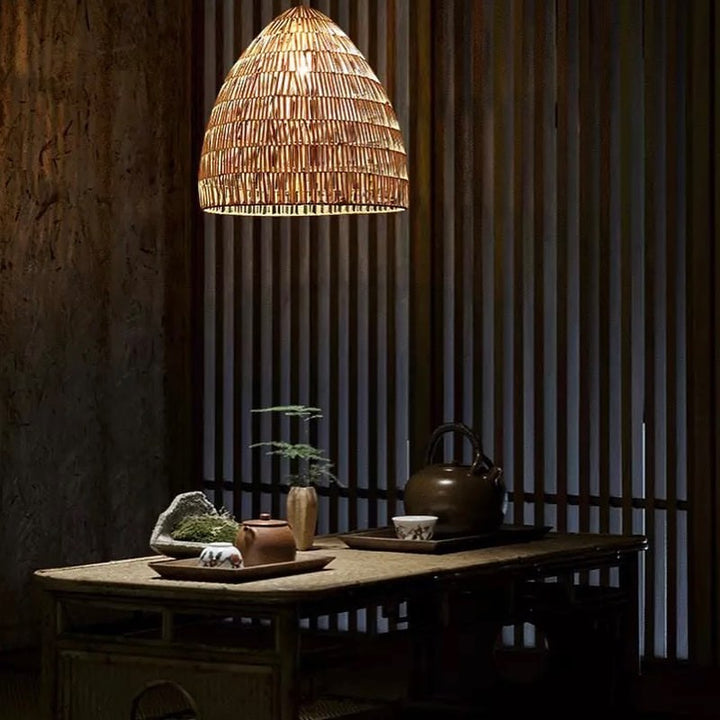 Rustic Pendant Light with Woven Natural Material - Scandinavian Design