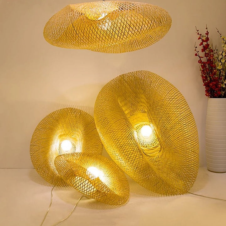 Artistic Woven Mesh Pendant & Floor Lamps - Gold Finish