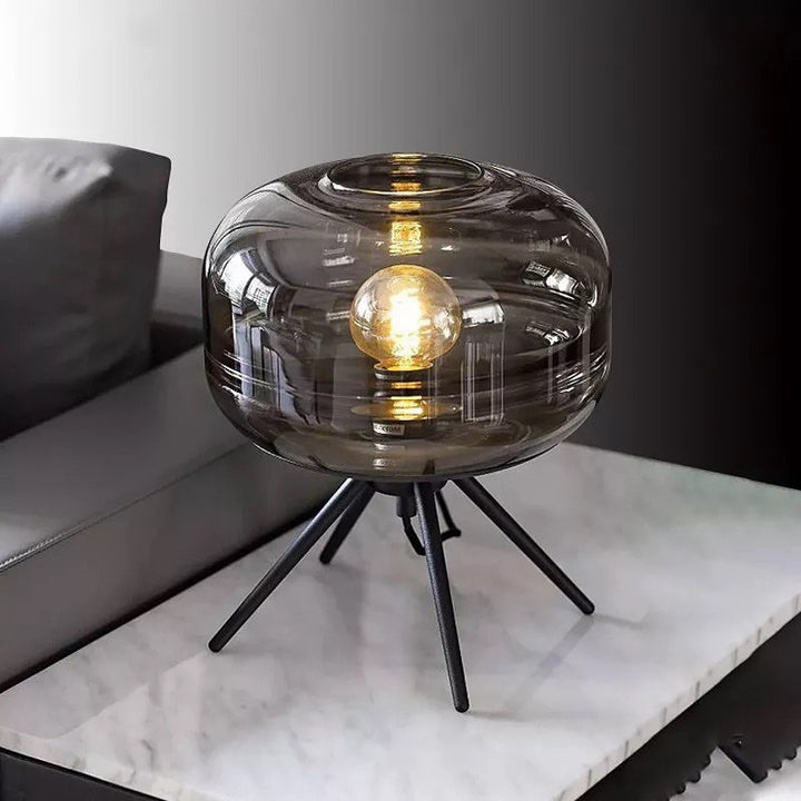 Modern Smoky Glass Table Lamp with Black Tripod Base