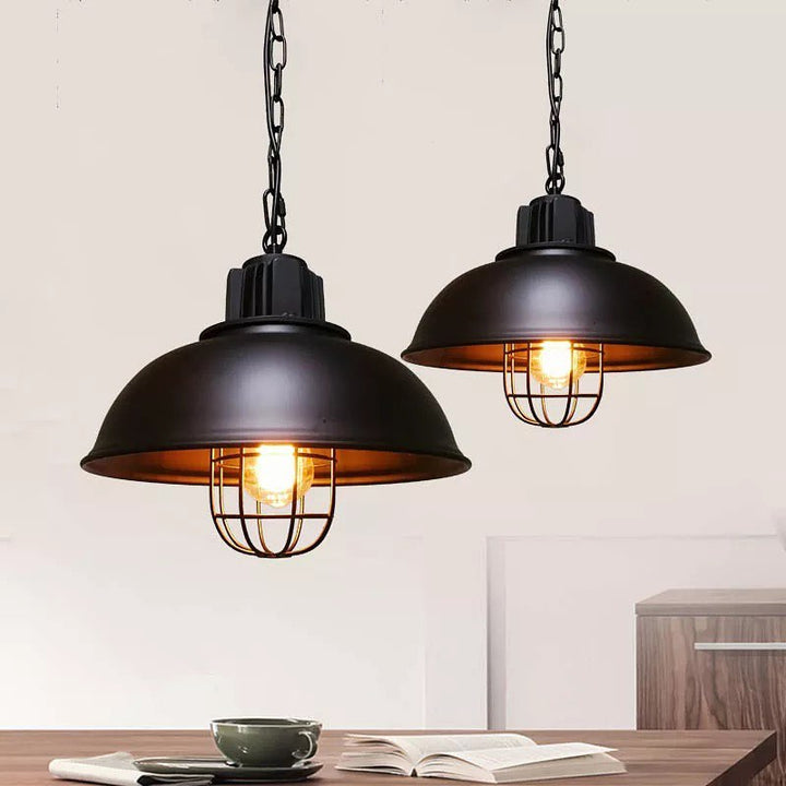 Industrial Pendant Lights with Black Metal Cage Design