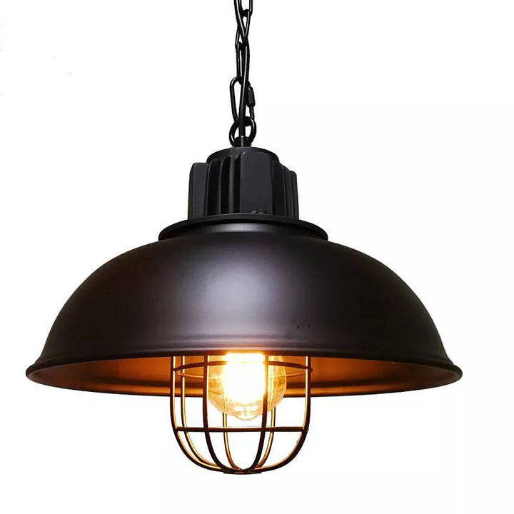 Industrial Pendant Lights with Black Metal Cage Design