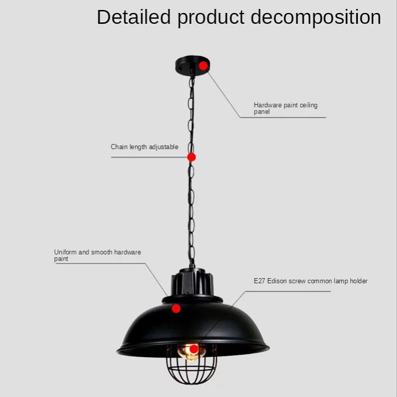 Industrial Pendant Lights with Black Metal Cage Design