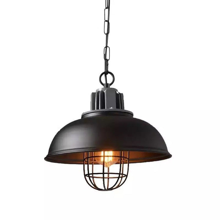 Industrial Pendant Lights with Black Metal Cage Design