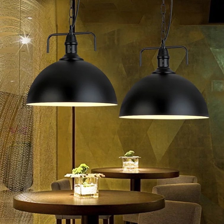 Industrial Pendant Lights with Black Dome Shade