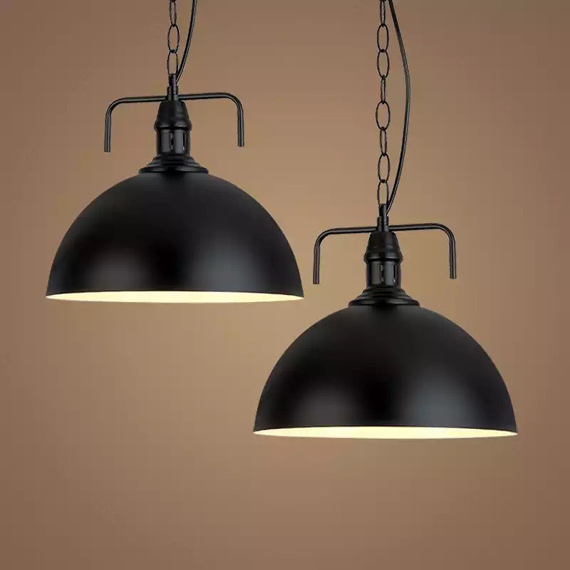 Industrial Pendant Lights with Black Dome Shade