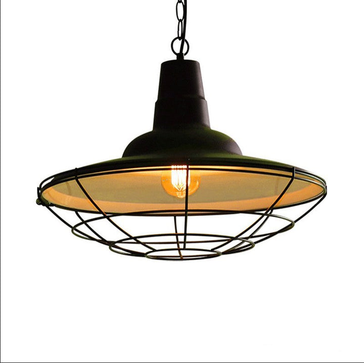 Industrial Pendant Light with Black Metal Cage Shade