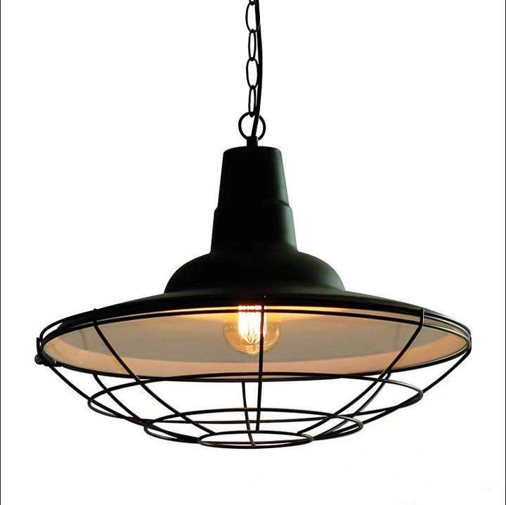 Industrial Pendant Light with Black Metal Cage Shade