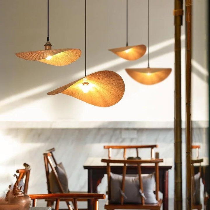 Rustic Pendant Lights with Natural Woven Shades - Artistic Design