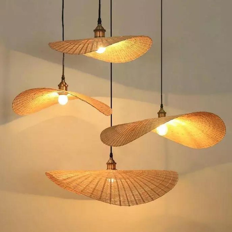 Rustic Pendant Lights with Natural Woven Shades - Artistic Design