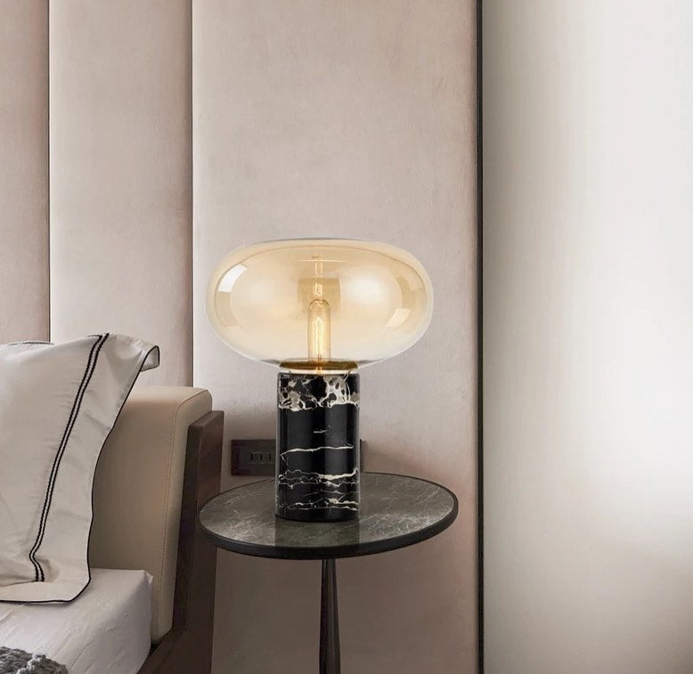 Modern Amber Glass Table Lamp with Marble Base