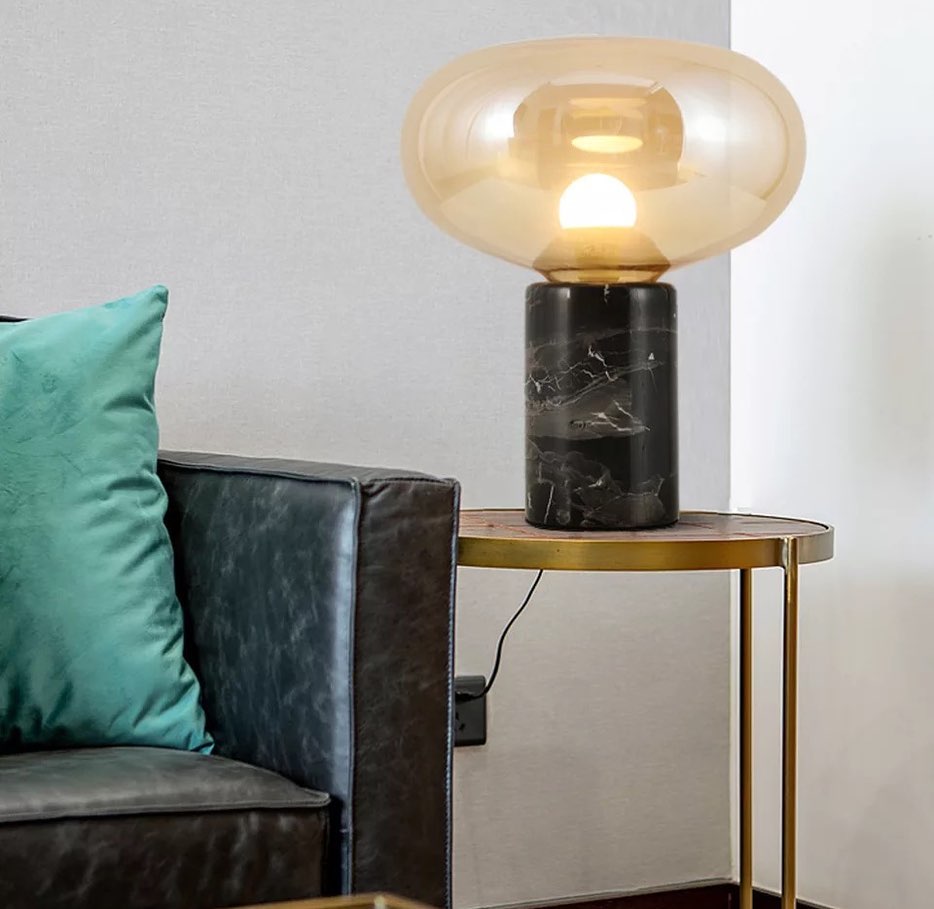 Modern Amber Glass Table Lamp with Marble Base